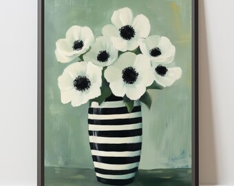 Abstrakt Grün Blumen Print: Blumenvase Wand Kunst Minimalistischer moderner Druck (Digitaler Download)