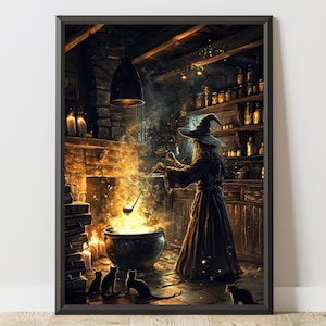 Vintage Witch Painting: Halloween  Printable Cottagecore Wall Art (Digital Download)