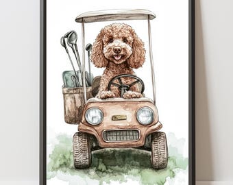 Goldendoodle Golf Art Print: Watercolor Puppy Nursery Decor (Digital Download)
