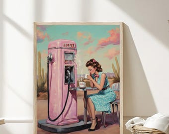 Espresso Coffee Maker Print: Retro Coffee Shop Wall Art (Digital Download, PDF Files)