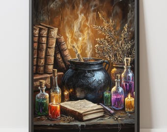 Witch Potion Cauldron Art Print: Gothic Occult Decor (Digital Download)