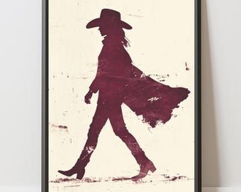 Red Wine Cowgirl: Modern Western Cowboy Inspired Wall Art Burgundy Print (Digital Download)