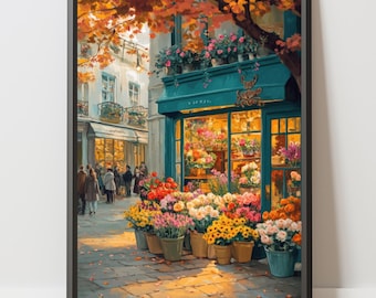 Autumn Flower Shop Wall Art: Cozy Fall Village Printable Decor (Digital Download)