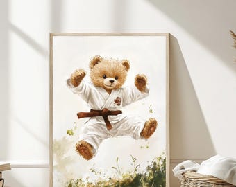 Teddy Bear Karate Nursery Art Print: Sport Baby Room Decor (Digital Download