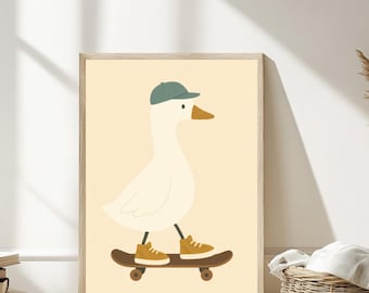 Silly Goose Skateboard Print: Farm Animal Nursery Art (Digital Download)