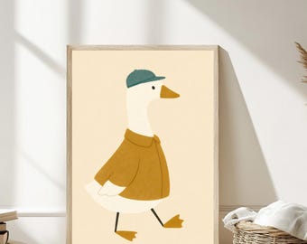 Lámina de ganso tonto: Arte de pared moderno para habitación infantil, decoración de animales de granja (descarga digital)