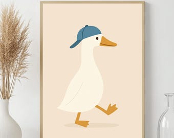 Silly Goose Art Print with Hat: Farmhouse Nursery Decor (Digital Download