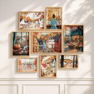 This Fall Tone Village Wall Art Set of 8 captures the warmth of autumn villages, cozy pumpkin details, and rustic seasonal streets. Each print features soft fall tones, autumn foliage, and charming scenes that bring a welcoming and nostalgic atmosphere into any space.

Perfect as Cozy Autumn Wall Art, Harvest Season Decor, Thanksgiving Wall Art, Rustic Fall Home Decor, and Autumn Village Scene Prints, this set is ideal for living rooms, kitchens, or entryways.
