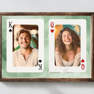 Naipes personalizados con diseño de rey y reina, regalo fotográfico, impresión de cartas de póker, baraja de cartas de póker, regalo para novio, regalo de Navidad