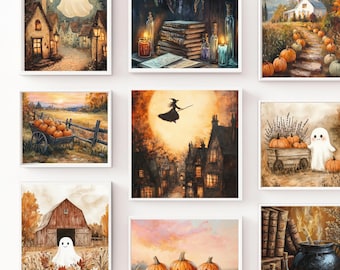 Halloween Ghost Gallery Wall Art Prints, Spooky Kids Decor (Digital Download)