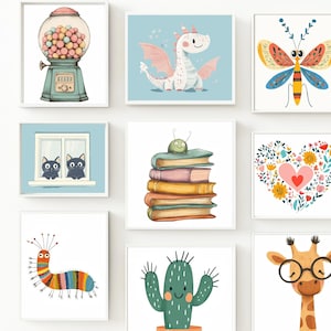Kids Wall Art Printable Bundle 90 : Whimsical Animal Illustrations Playroom Gallery Set (Digital Download)