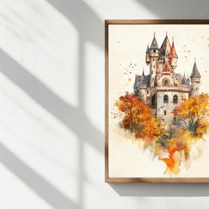 This is a wizard inspired set of 4 prints featuring a castle, a steam train, an owl, and a stack of books with a magic hat. A cozy magic wall art collection that brings a touch of fantasy and warm autumn tones into your home. Perfect as wizard room decor, magic school prints, or a unique wall set for kids and adults who love wizarding style. Easy to download and print in different sizes for your gallery wall or seasonal home decor.