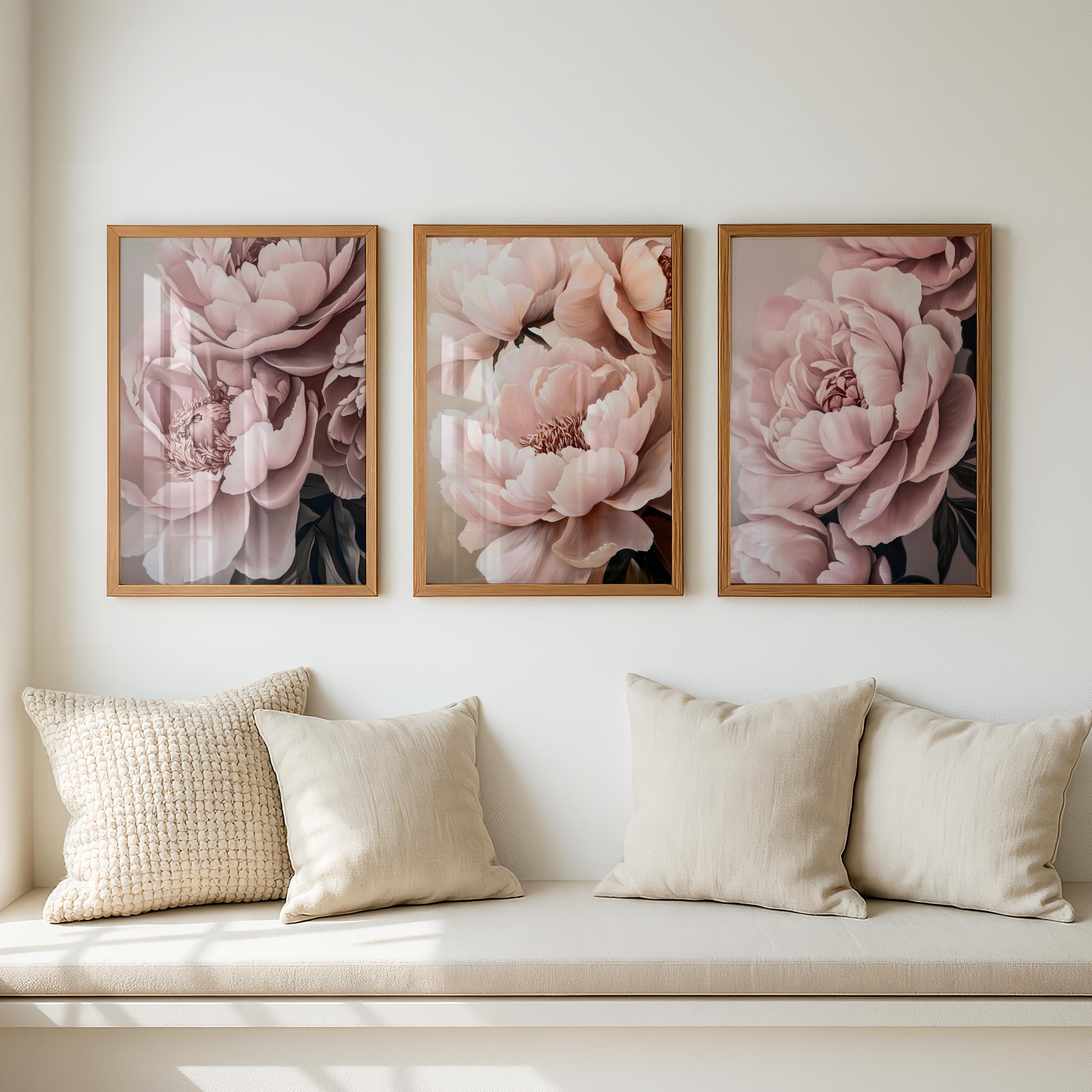 Peony Prints Set of 3: Abstract Pink Pastel Flowers (digital Download ...