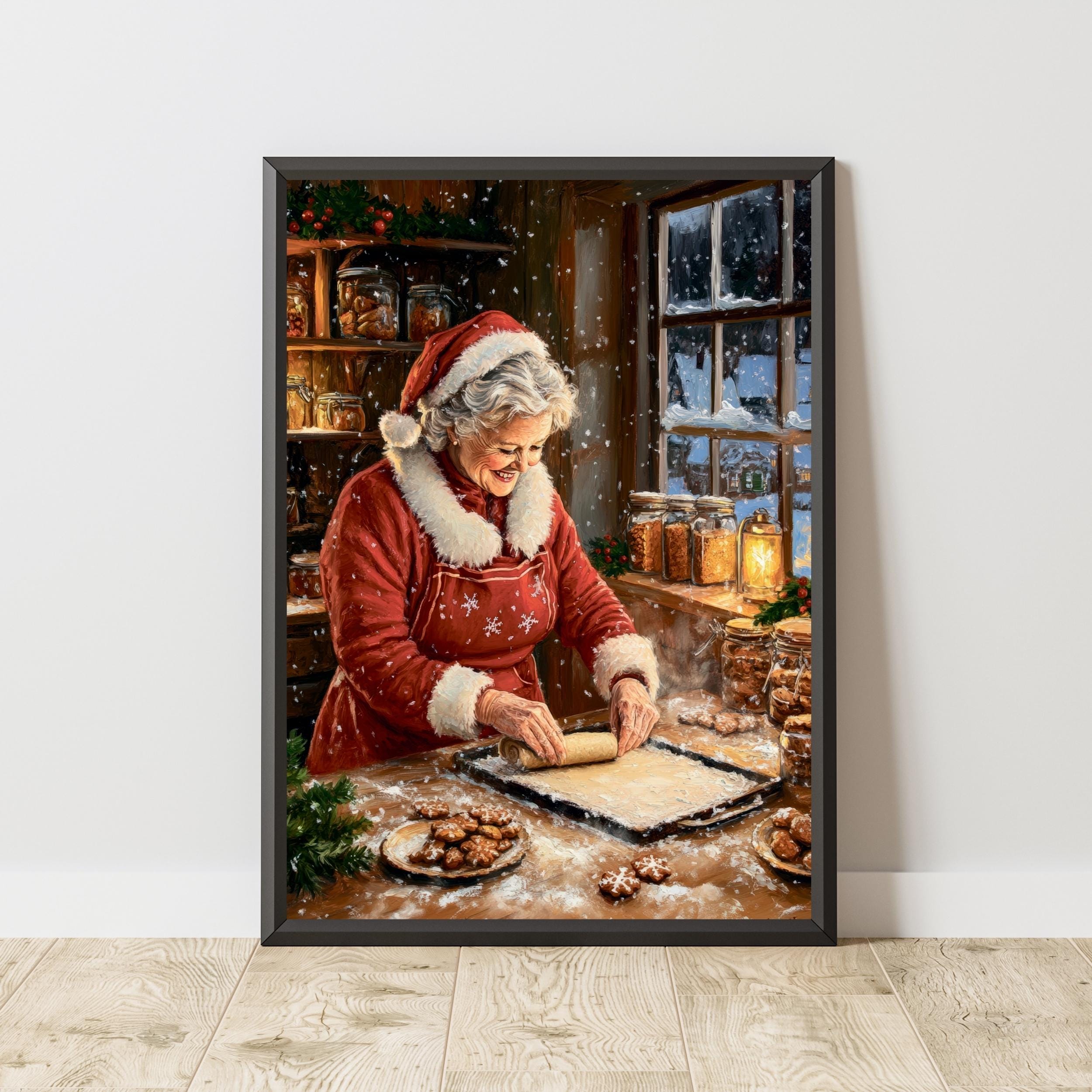 Black Santa And Mrs Claus Framed Artwork | Modern Black Santa And Mrs. Claus Christmas Wall Art