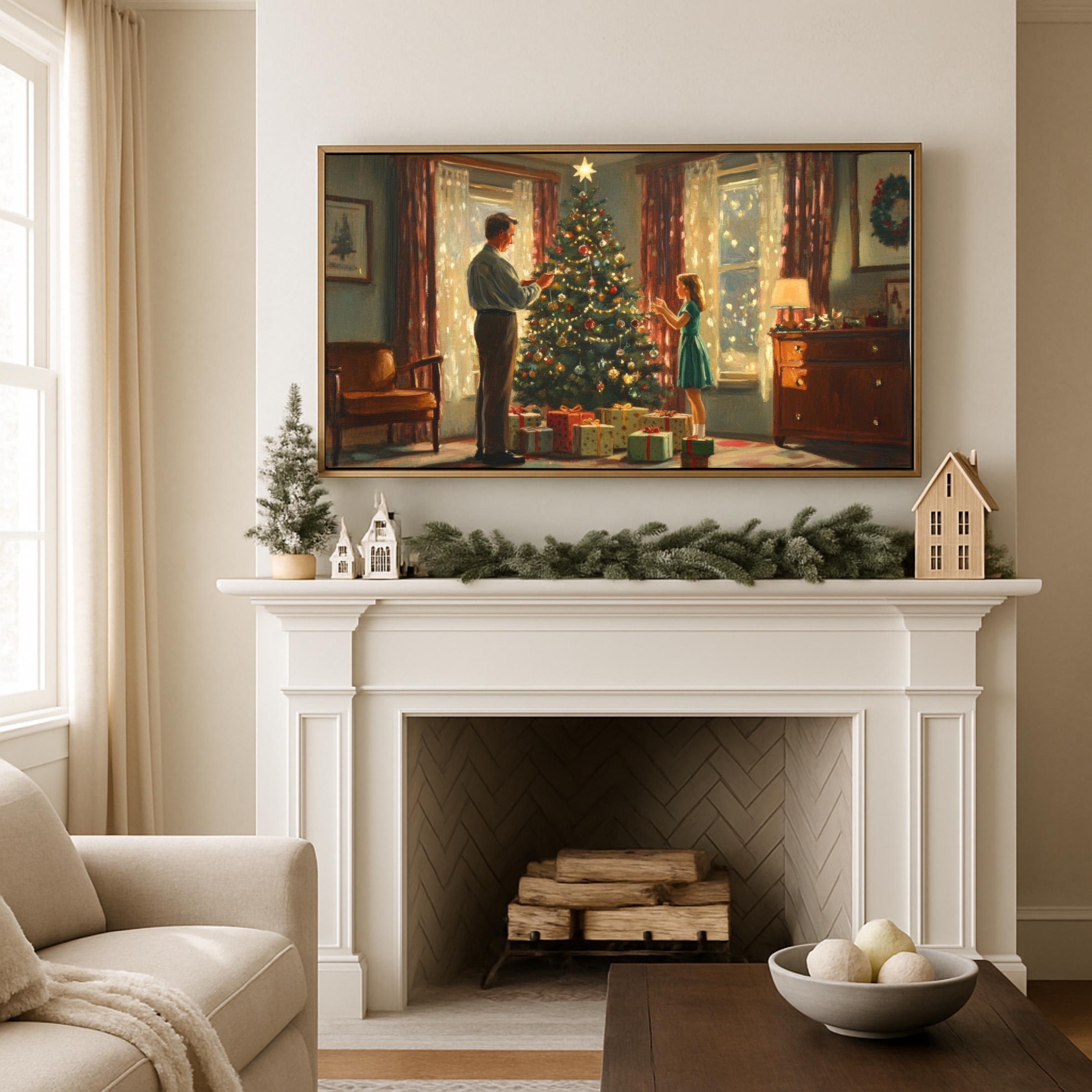 古いクリスマスシーンのフレーム付きテレビアート：ヴィンテージツリー