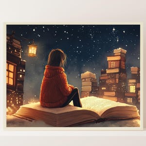 Woman Reading Wall Art Library Wall Art Book Lover Art Cozy Bed Decor Reading Poster Retro Room Poster Whimsical Print Girl with Book