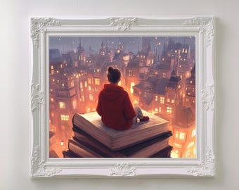 Vintage Books Print: Stacked Book Wall Art for Readers (Digital Download)