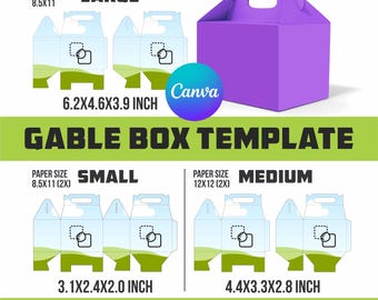Gable Box Template Bundle (3 Sizes): Party Favor Box SVG, PDF, PNG (Digital Download)