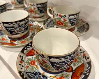 Tazas y platillos de porcelana estilo Imari de San Francisco de Gump, estilo vintage – Juego de 6 – Excelente estado – Porcelana japonesa