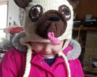 Ashley Special listing Pug hat, Crochet Pug hat, crochet pug beanie