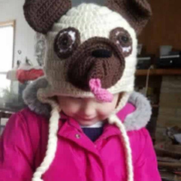 Pug hat, Crochet Pug hat, crochet pug beanie