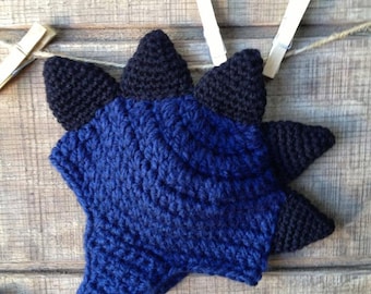 Dinosaur Mohawk Blue and Black Crochet Hat