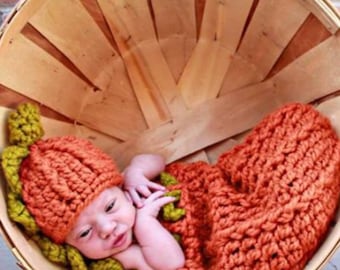 Pumpkin Hat and Cocoon, Crochet Baby Pumpkin Hat,