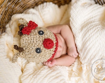 Reindeer Crochet Hat, Baby Reindeer Hat