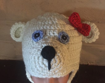 Polar Bear Crochet Hat  with blue eyes, Baby Polar bear Hat, Child Polar bear Hat Teen/Adult Polar Bear hat