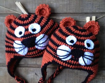 Tiger Crochet Hat Tony the Tiger Roarr Earflaps Baby, Toddler, Child, Teen Crochet Hat