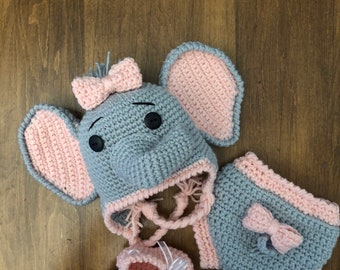 Elephant hat and diaper cover set