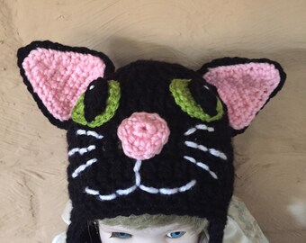 Cat Hat, Black Cat Hat, Crochet Black Cat Hat