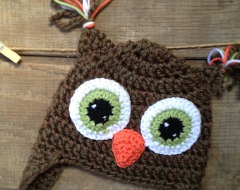 Owl Hat, Owl Crochet Hat, Crochet Beanie, Child