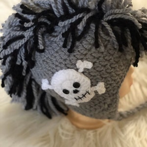 Mohawk Crochet Hat with Skull, Baby,  Toddler/Child, Teen, Adult