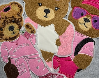 Fashionable Chenille Bear Patches Pink Fashion, Large Iron-On Appliques, Kids DIY Clothing