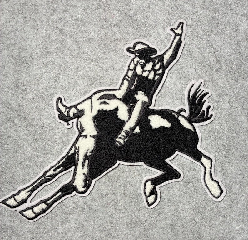 Horse, Cowboy Boot, Bronc Rider, Cowprint Guitar Large Iron on Patches image 2