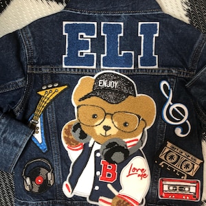 Boys Personalized Jacket, Boys Jacket, Music, Boys Gifts, Patched Jacket, Kids Denim Jacket, Boys Jean Jacket, Kids Jackets, Personalized