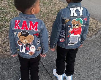 Personalized Boys Denim Jacket: Patched Kids Jean Jacket, Personalized Kids Denim Jacket, Music Themed Kids Jackets, Kids Fashion Jackets