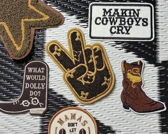 Cowboy/Cowgirl Iron on Patches, Brown Cowboy/ Cowgirl Patches