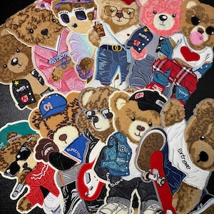 Fashionable Bear Patches, Large Sew-On Appliques, Kids DIY Clothing (9-11x7 inches)