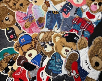 Fashionable Bear Patches, Large Sew-On Appliques, Kids DIY Clothing (9-11x7 inches)