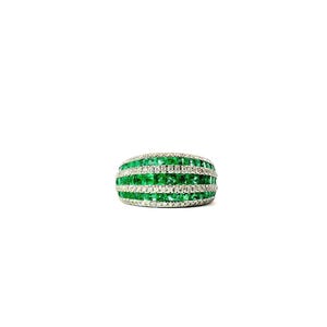 Wide 14k White Gold Emerald and Diamond Band Ring | Natural Emeralds 2.39ct | Diamond Accent 0.45ct | Elegant Statement Ring
