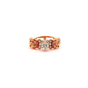 Vintage Rose Gold Diamond Ring | 14K Floral Engagement Ring | Natural Diamond Flower Band