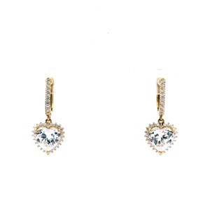 Gold Heart-Shaped Drop Earrings with Sparkling Cubic Zirconia