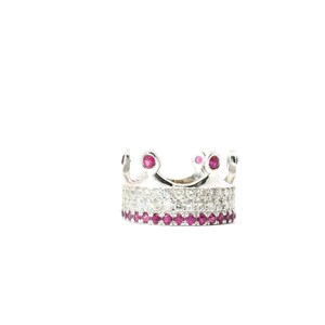 Kronenring aus 585er Weißgold mit natürlichen Diamanten und echten Rubinen | Königlicher Statement Ring
