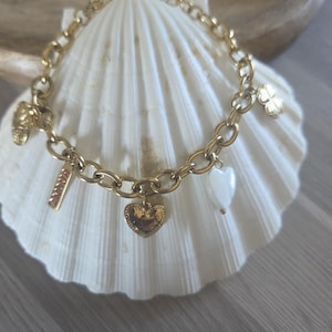 Gold stainless steel charm bracelet, women&#39;s bracelet