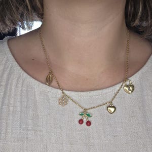 Gold-tone stainless steel necklace with cherry charms