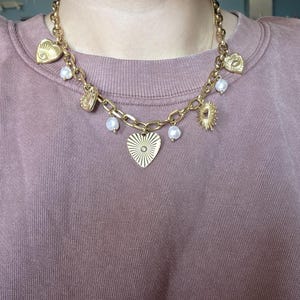 Gold Stainless Steel Charm Necklace, Women&#39;s Jewelry