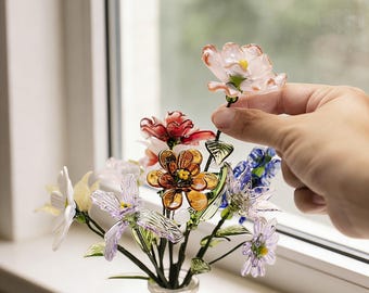 Hand Blown Glass Birth Month Flower, Unique Floral Gift