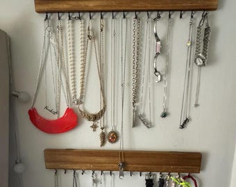 Set of 3 Rustic Wall-Mounted Jewellery Organisers – Hooks & Bracelet Rods for Earrings, Necklaces, Jewellery Gift